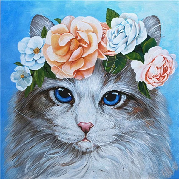 Kot z kwiatami Diamond Painting